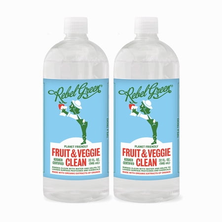 Rebel Green Fruit & Veggie Wash - Natural Produce Wash - Plant-Based Vegetable Wash - Fruit and Vegetable Wash with No Aftertaste - Sustainable Food Wash - 32oz Refill 2 Pack