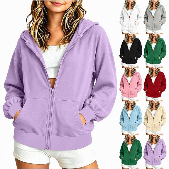 ITSAME Girls Zip Up Hoodie (5-16) Loose Fit Long Sleeve Casual Hooded Sweatshirt with Pockets Size 9