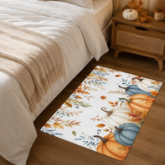 2x3ft Rectangle Rug,Fall Leaves Thanksgiving Pumpkin Washable Area Rugs Non-Slip Accent Rug Country Gradient Botanical Soft Circle Carpet for Living Room Bedroom Home Office Decor