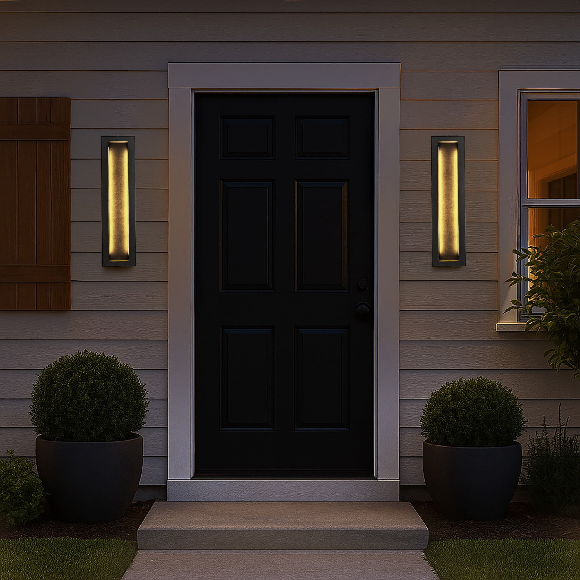 H20" Modern Outdoor Wall Light with Dusk to Dawn Sensor Linear Matte Black 30W Integrated LED Wall Sconce with Acrylic Shade for Porch Garage Entryway