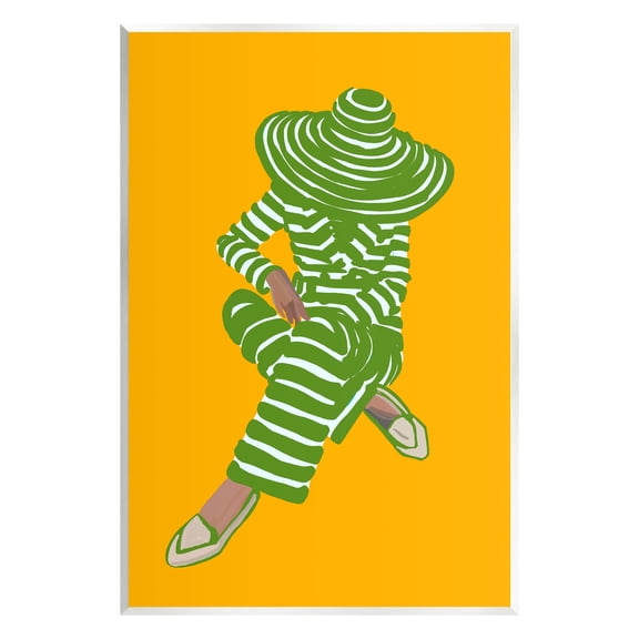 Stupell Industries Patterned Stripes Fashion Outfit Modern Woman Sitting Graphic Art Unframed Art Print Wall Art, Design by Amelia Noyes