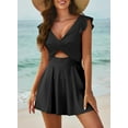 thumbnail image 4 of SHEWIN Womens One Piece Swimsuit Ruffle Cutout Swimdress Tummy Control V Neck Wrap Swimwear Black L, 4 of 13