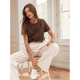 thumbnail image 5 of Camisetas de Corta Extragrandes para Mujer, Cuello Redondo, Holgadas, para Hacer Ejercicio, Informales, de Verano, de Algodón, Color Café, Talla M, 5 of 8