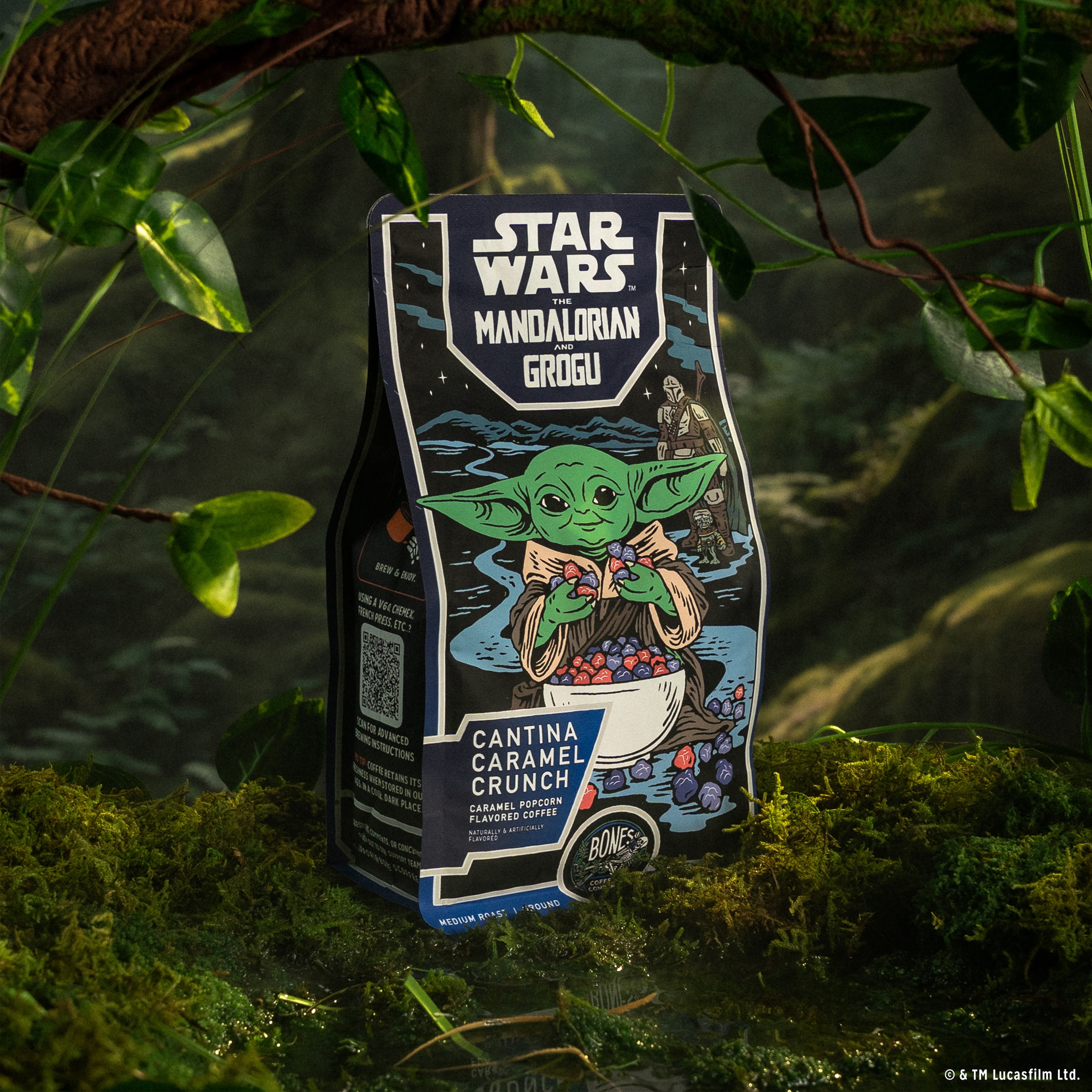 Bones Coffee Cantina Caramel Crunch Flavored Medium Roast Ground Coffee Star Wars Mandalorian & Grogu, 12 oz Bag