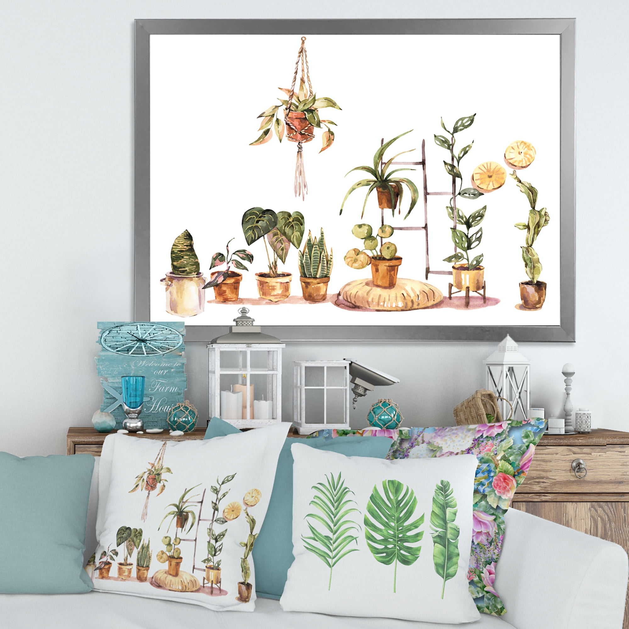 Designart 'Indoor House Plants Urban Jungle in Flowerpots II' Traditional Framed Art Print