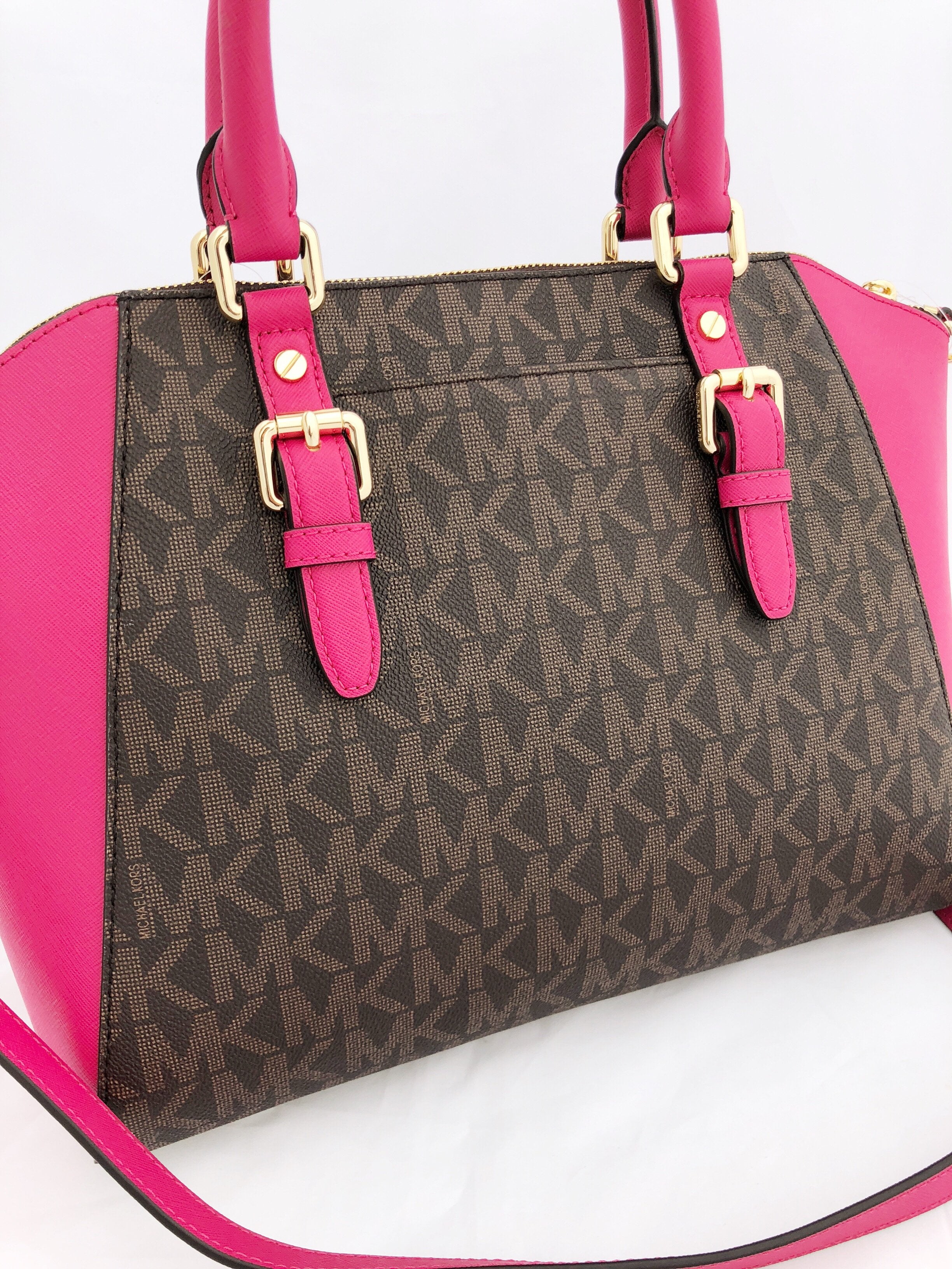 brown and pink michael kors purse