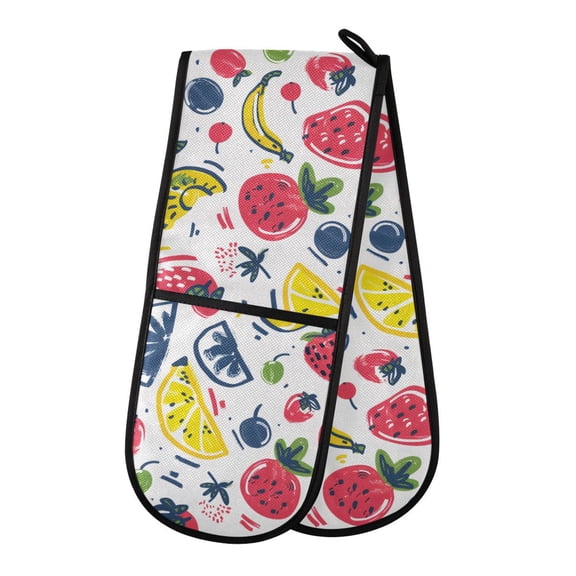 Dailycode Double Sided Oven Mitt with Loop Heat Resistant Kitchen Long Potholders 7" x 35" Hand Drawn Summer Fruit