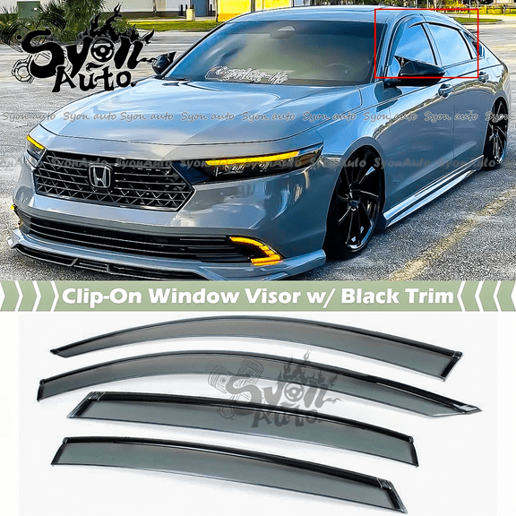 FITS 2023  HONDA ACCORD JDM SMOKE TINTED WINDOW VISOR CLIP-ON RAIN GUARD W/ BLACK TRIM