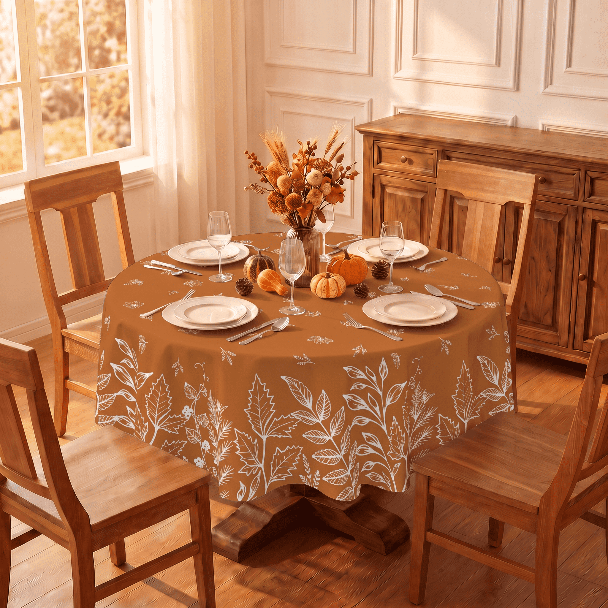 Sm:)e Fall Orange Round Tablecloth with Leaves, 70 Inch photo 6