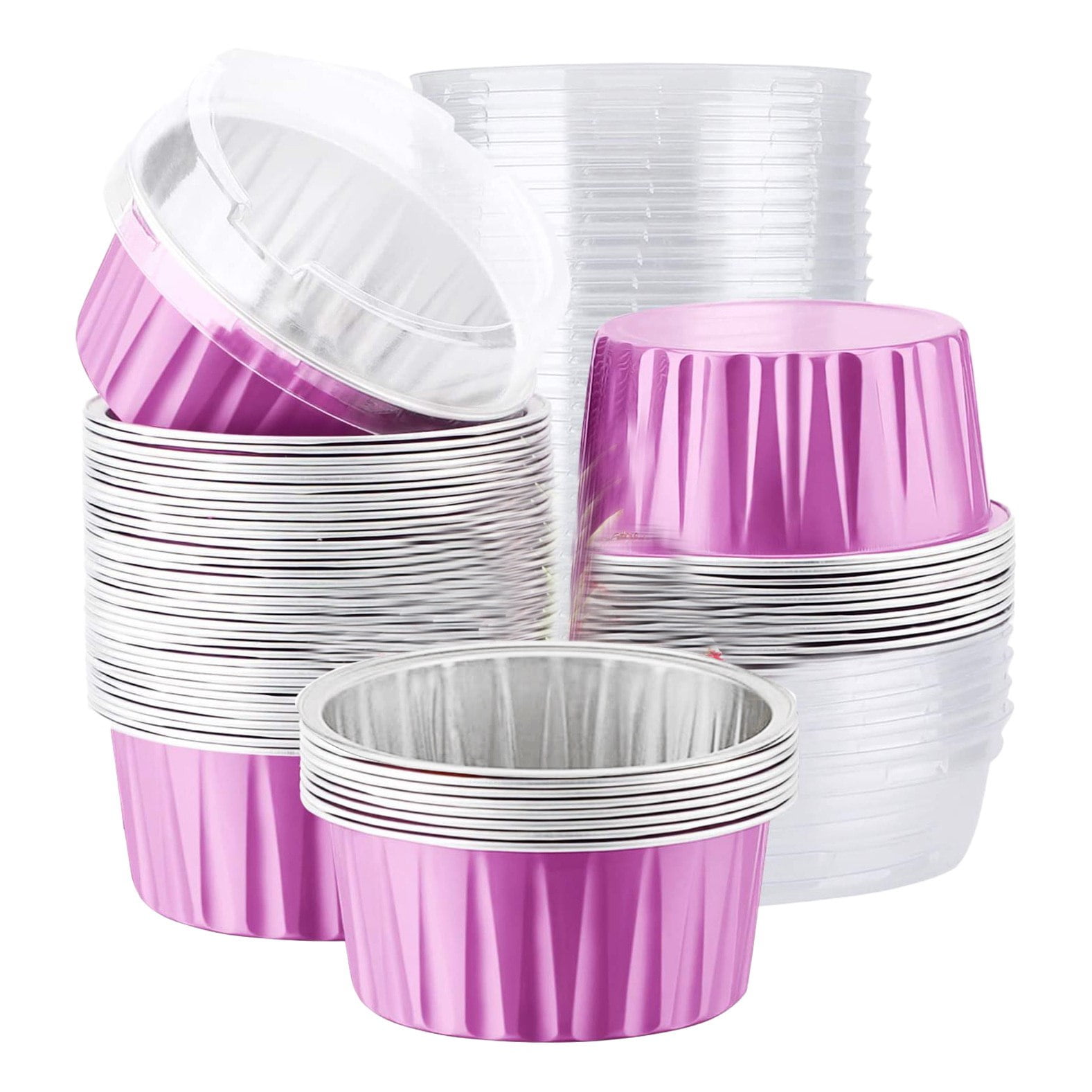 30Pcs Aluminum Foil Cupcake Liners Cups with Lids, 5Oz Disposable