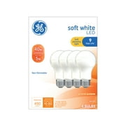 GE LED Light Bulbs, 40 Watts, Soft White, A19 Bulbs, Medium Base, Frosted Finish, 9yr, 4pk