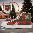 thumbnail image 3 of Coolcustomize Men's Plus Size High-Top Christmas Plaid & Snowflake Print Sneakers - Red & Green Tartan Holiday Shoes, Lace-Up All-Season Casual Wear for Daily Walking, Outdoor Travel & Xmas Parties, 3 of 10