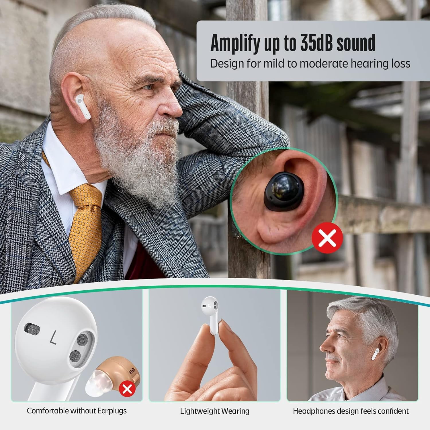Sensley S01 Rechargeable amplifier, Invisible Sound Amplifier with Portable Charging Case, for Seniors & Adults with Noise Canceling, Pair