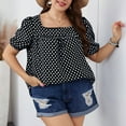 thumbnail image 2 of Jewelreauty Women Plus Size Polka Dot Tops Puff Short Sleeve Square Neck Chiffon Blouses Casual Tunic Tee (3XL, Black), 2 of 8