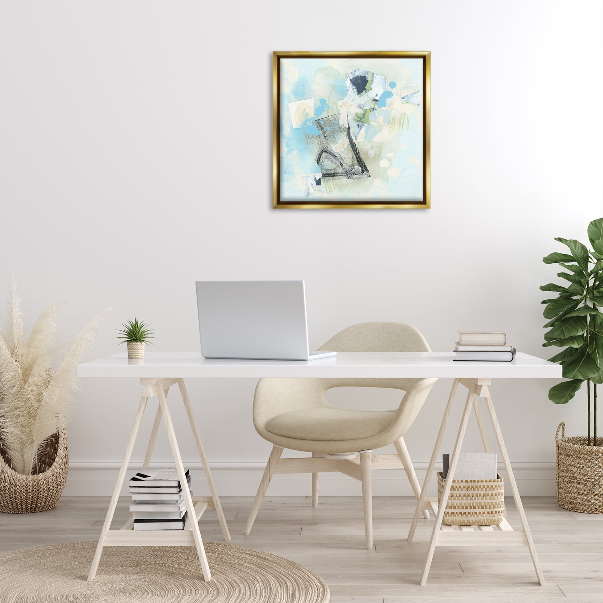 Stupell Industries Blue & Grey Abstract Abstract Painting Gold Floater Framed Canvas Art Print Wall Art, 25 x 25