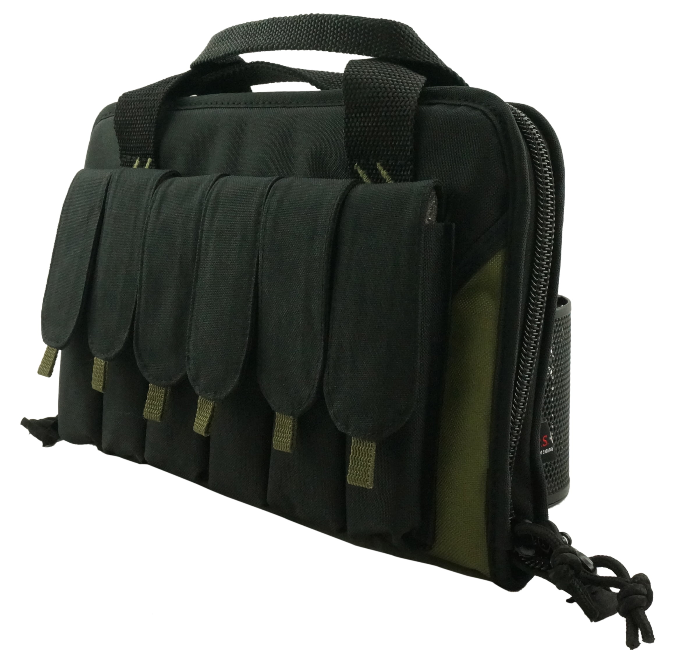 K-Cliffs Memory Foam Pistol Case Lockable Soft Sided Padded Handgun Carrying Storage Bag with 6 Magazine Pockets Black Olive Green Dimensions: 14"x8.5"x 2.5". Polyester