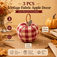 thumbnail image 2 of Vintage Fabric Apple Decor, 3-Piece Stuffed Cotton Apple Ornaments, Red Gingham Farmhouse Table Centerpiece, Hanging Fall Christmas Home Decor for Mantel, Shelf, Dining Room, 2 of 7