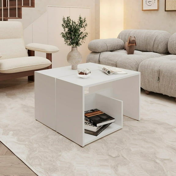 Modern White Side Table with Open Storage & 2 Shelves – Stylish Space-Saving Furniture for Living Rooms and Home Offices