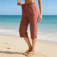 thumbnail image 6 of Women's Soft Fabric Swim Capris, Mid Waist Tummy Control Compression Bottoms, Quick Dry Beach Pants with Pockets, Travel Vacation Cruise Pool Activewear Summer Vacation Pool, 6 of 9