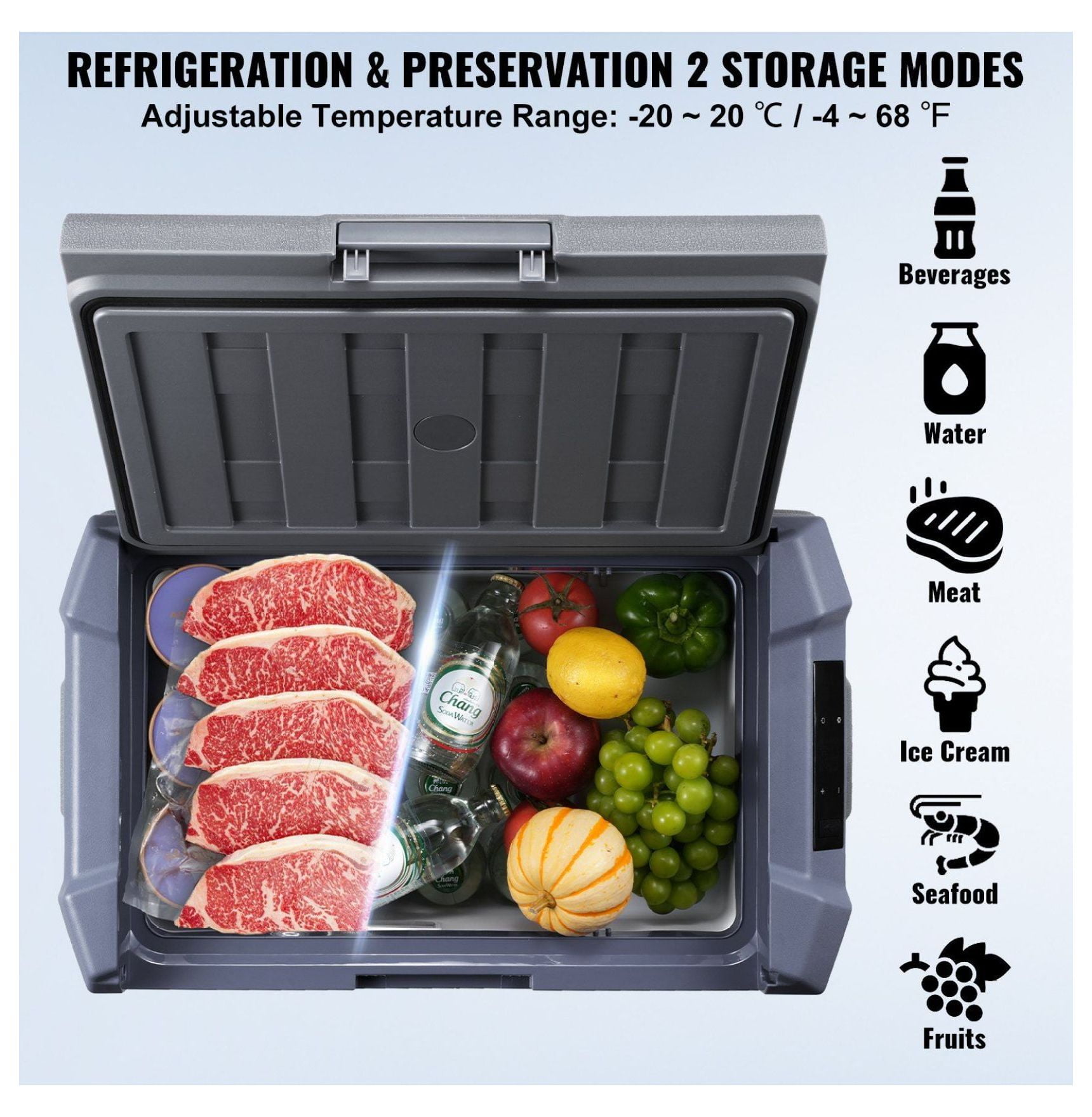 Portable Car Refrigerator Freezer 15L, Compressor Cooler for Car, RV, Home - Fast Cooling, -4°F to 68°F, Bluetooth Control, Low Noise