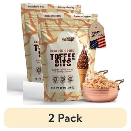 (2 pack) Snackathon Butter Toffee Bits Coarse Grind 10 oz Ice Cream Topping and Baking