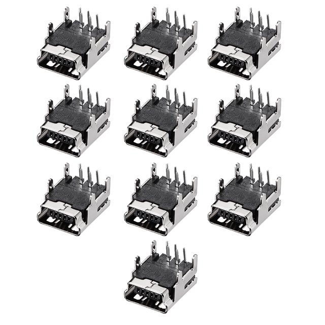 Conector PCB USB Mini 5P Jack Femenino 4 Pies Ángulo de 90 Grados 10 Piezas