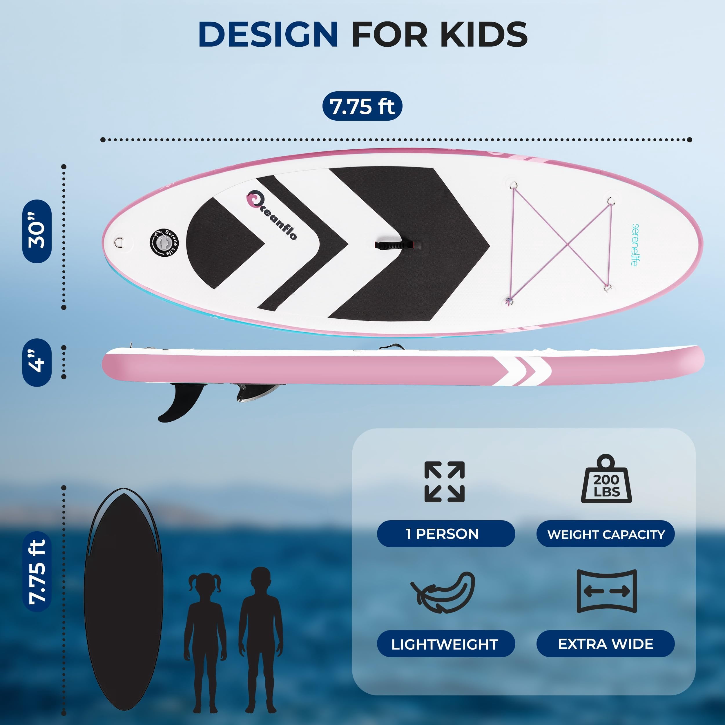 Free-Flow Welded Inflatable Kids Stand-Up Paddle-Board with Single-Action Hand Pump, 3-Shaft Aluminum Paddle