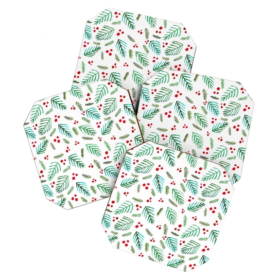 Society6 Xmas Branches White by Angela Minca Coaster Set