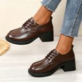 thumbnail image 4 of Women Round Toe Lace‑Up Chunky Heel Shoes, Leather Platform Block Heel Dress Shoes, 4 of 7