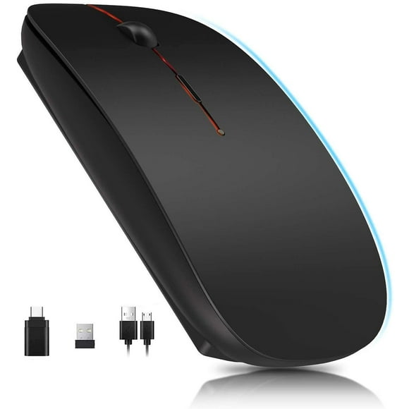 Ratón Óptico Inalámbrico YOMYM Negro Recargable con USB y Adaptador Tipo-C 3 Niveles de dpi para Com