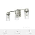 thumbnail image 6 of Hunter - Gatz 3-light Brushed Nickel, Medium Size Vanity Light, Dimmable, Modern Style, for Bedrooms, Kitchens, Dining, Living Rooms - 19685, 6 of 6