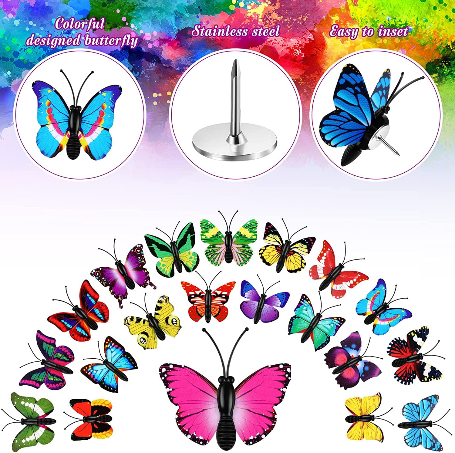 6 Memorial Butterfly Pins, Assorted Colors