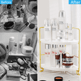 thumbnail image 5 of FSyueyun Stainless Steel 2-Tier Corner Makeup Organizer with 4 Compartments, Gold, 5 of 10