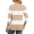 thumbnail image 5 of 3/4 Sleeve Shirts for Women Striped Prints Casual V Neck Tee T-shirts Fall Spring Going Out Tops Loose Fit (M, Khaki), 5 of 8