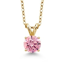 Gem Stone King 1.28 Ct Round Pink Zirconia 18K Yellow Gold Plated Silver Pendant with Chain