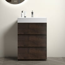 24" Bathroom Vanity with White Sink, Large Storage Freestanding Bathroom Vanity for Bathroom, One-Piece Sink Basin without Drain and Faucet, Walnut