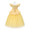 thumbnail image 5 of Vestido de princesa Bella, tutú de tul con lazo de lentejuelas, vestido de fiesta para niñas, celebración de cumpleaños, amarillo y azul, 5 of 5
