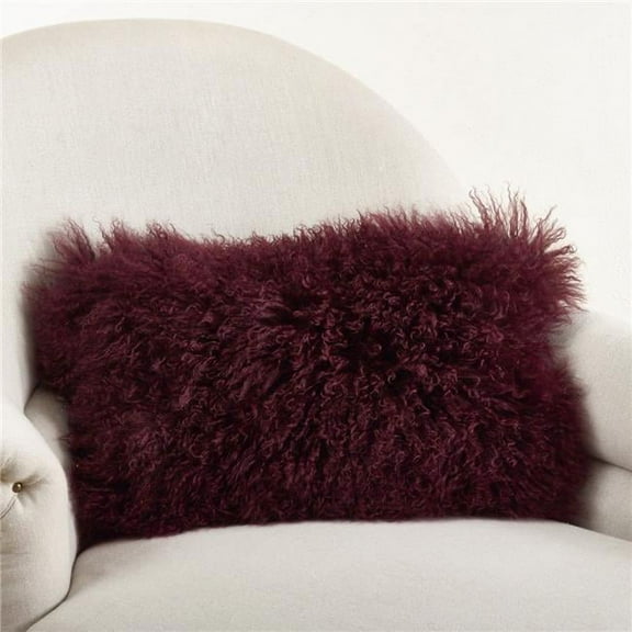 SARO 3564.GY1220B 12 x 20 in. Wool Mongolian Lamb Fur Throw Pillow  Grey
