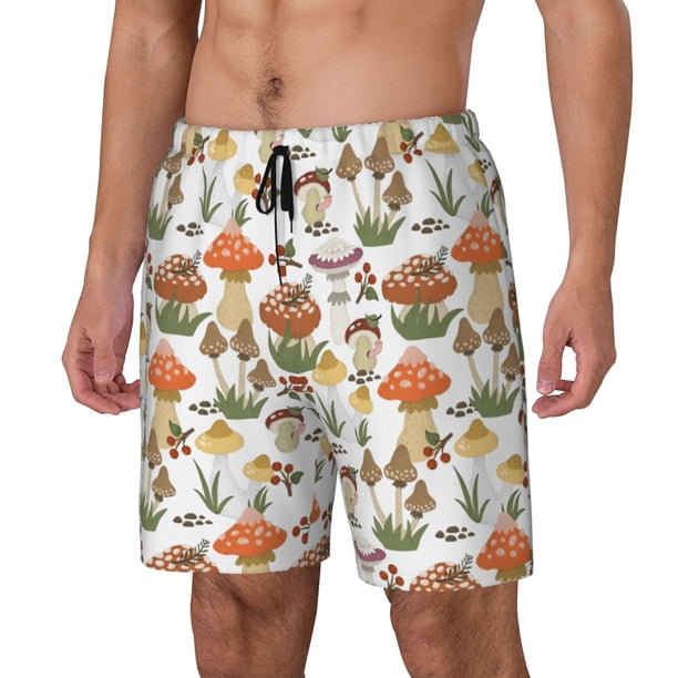 Fotbe Mushrooms Traje de Baño para Hombre – Shorts de Natación de Secado Rápido con Forro y Bolsillos-Large