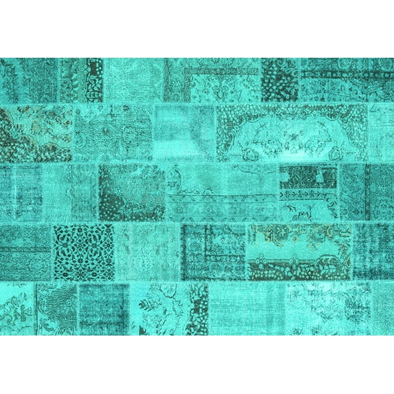 Ahgly Company Machine Washable Indoor Rectangle Patchwork Turquoise Blue Transitional Area Rugs, 5' x 7'