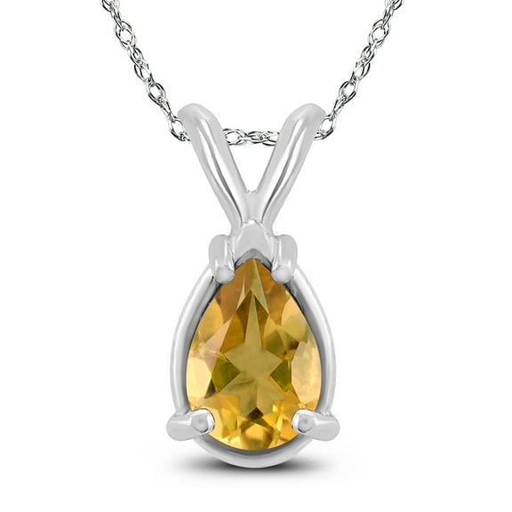 SZUL Women's 14K White Gold 8x6MM Pear Citrine Pendant