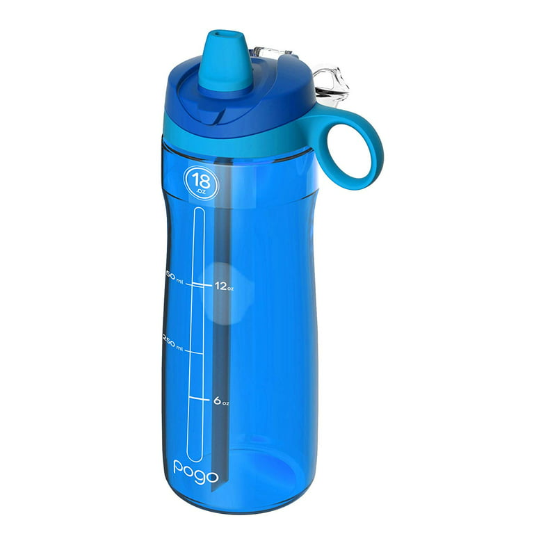 Pogo BPA-Free Plastic Water Bottle with Soft Straw, Blue, 18 oz. 