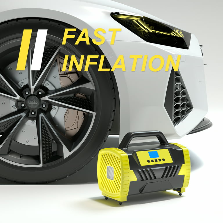 Yyton Air Pump for Car Tires, 150Psi Portable Tire Inflator 110V AC/12V DC,  W/Auto Shut-off Function, Digital Pressure Gauge