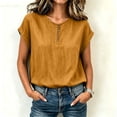 thumbnail image 2 of Lopecy-Sta Women’s Top Round Neck Partial Placket Linen Blend Cap Sleeve Loose Oversized Blouse Lightweight Breathable Crinkle Fabric Casual Shirt, 2 of 6