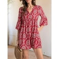 thumbnail image 4 of Women Summer Boho Dress 2025 Casual V Neck Babydoll Ruffle Sleeve Floral Mini Tunic Petite Sundress Red M, 4 of 8
