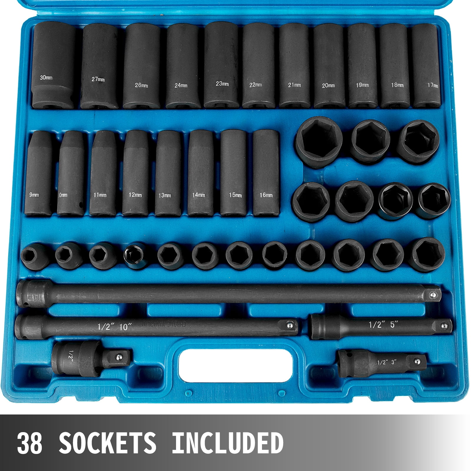 BENTISM, 1/2-inch Chrome Finish Standard Deep Socket Wrench & Set, 43 Piece