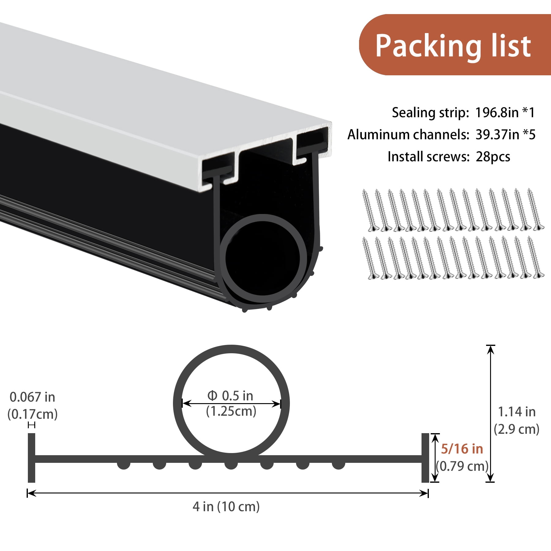 Gaahing Heavy Duty Garage Door Bottom Seal Strip with Pre-drilled Aluminum Track Retainer Base Kit, Universal Weather Stripping Combination, Impact Buffer Sealing Weatherstrip (16.4FT, Black