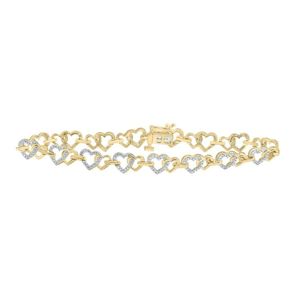 10K Yellow Gold Diamond Women's Interlocked Heart Tennis Bracelet 1/4 CT | 7.25"