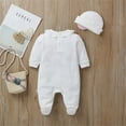 thumbnail image 4 of Springcmy 2Pcs Newborn Baby Girl Clothes 3D Flower Romper Jumpsuit Long Sleeve Ruffled Footie Bodysuit Hat Outfit Gifts Set White 4-6 Months, 4 of 7