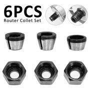 Niyofa 6pcs Router Bit Collet Chuck Set 6/6.35/8mm Trimmer Collet Chuck Heads Carbon Steel Collet Chuck Adapter for Drills Engraving Trimming Carving Machine Electric Router Milling Cutter